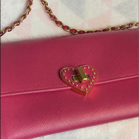 PRADA VINTAGE HEART Wallet on chain saffiano leather (PINK) - Picture 9 of 12